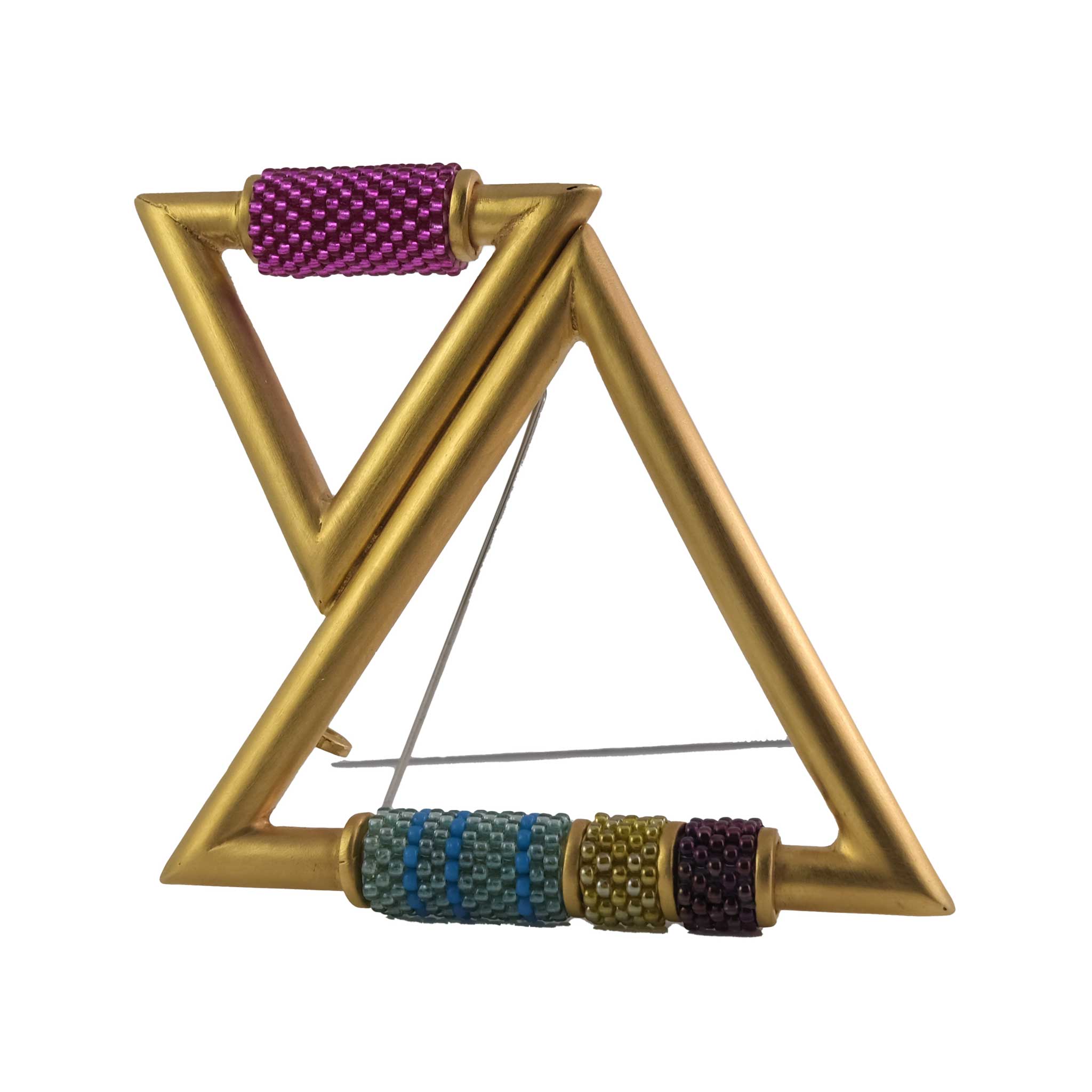 Double Equilateral Triangle Brooch in Plated Brass